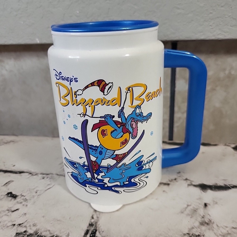 Vintage 1990's Disney's Blizzard Beach Souvenir Hot Cold Beverage Mug Blue Gator
